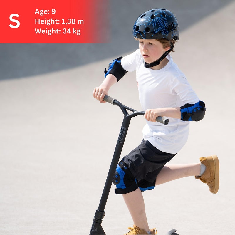 SKATEWIZ مجموعة وسادات الركبة ومنصات الكوع للأطفال من SKATEWIZ - واقيات المعصم للتزلج - سماش - مقاس M/L أزرق أسود - وسادات الركبة للشباب، زلاجات دوارة، وسادات لوح التزلج للأطفال من سن 8 إلى 14 عامًا - Image 2